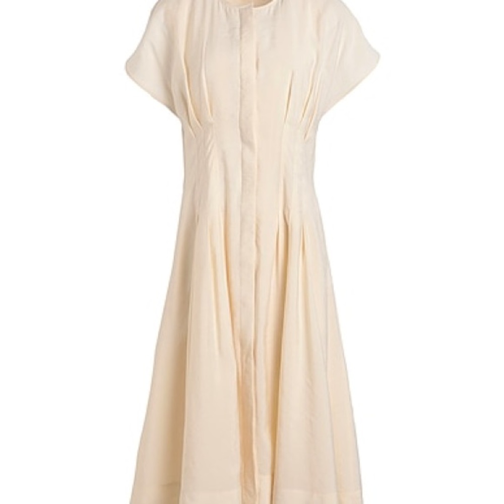COS Cream Pleated Midi Dress with Dolman Sleeves